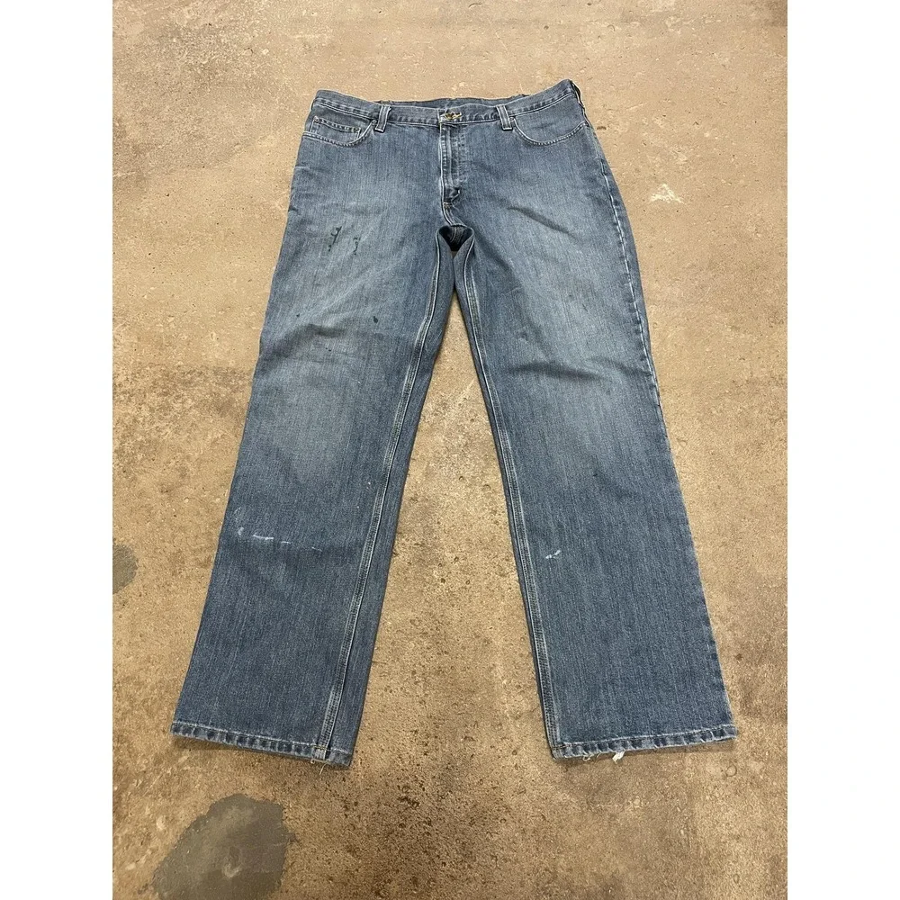 Carhartt 101483-980 Jeans Mens 40x34 Blue Med Wash Relaxed Straight Distressed